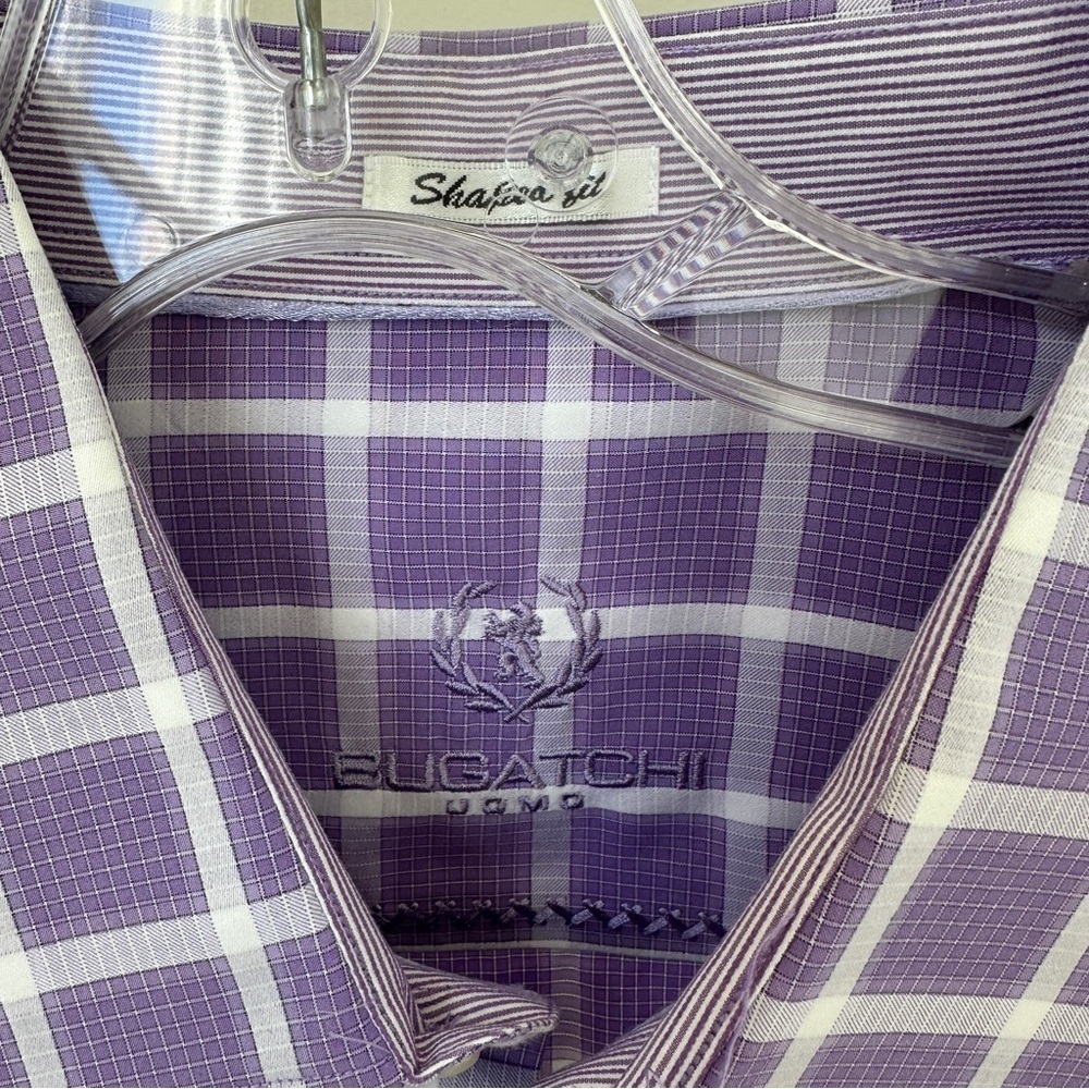 Bugatchi Men’s Purple Grid Pattern Long Sleeve Dress Shirt SZ XL - Picture 10 of 13